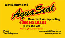AquaSeal Wet Basement Waterproofing Business Cards